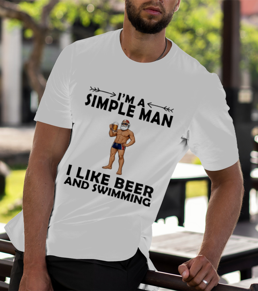 I'm A Simple Man I Like Beer And Swimming Funny Bearded Swimmer With Beer T-Shirt