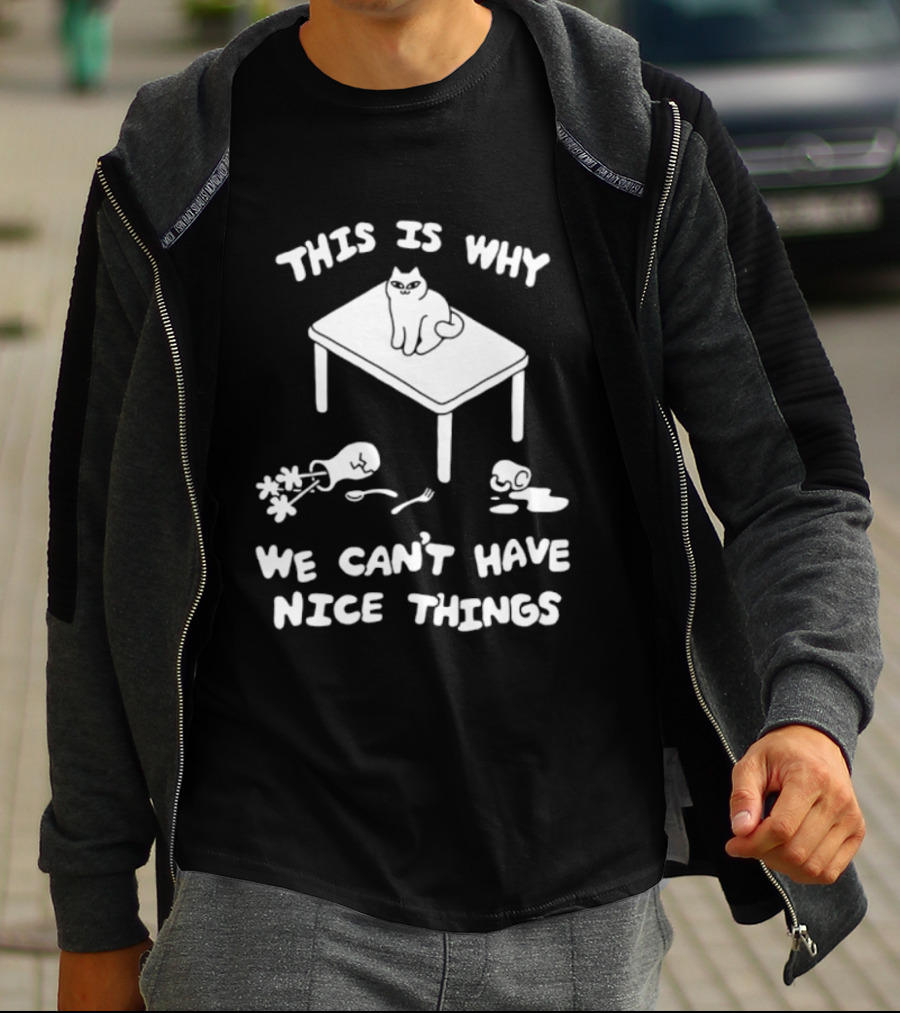 This Is Why We Can't Have Nice Things Cat On Table Spilled Cup And Fork T-Shirt