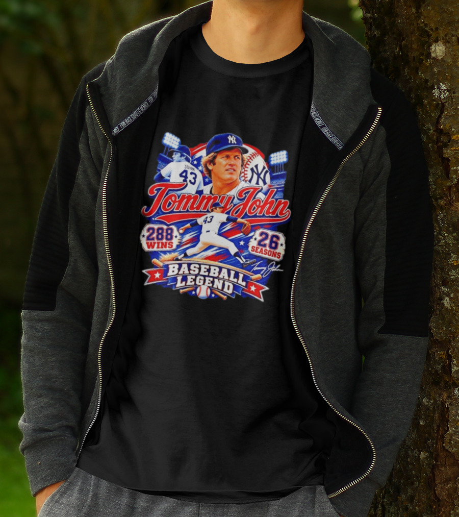 Tommy John 43 NY Yankees Baseball Legend 288 Wins 26 Seasons T-Shirt