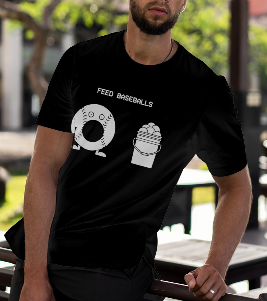 Feed Baseballs Funny Donut Character With Baseball Bucket T-Shirt