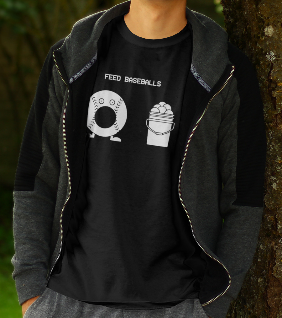 Feed Baseballs Funny Donut Character With Baseball Bucket T-Shirt