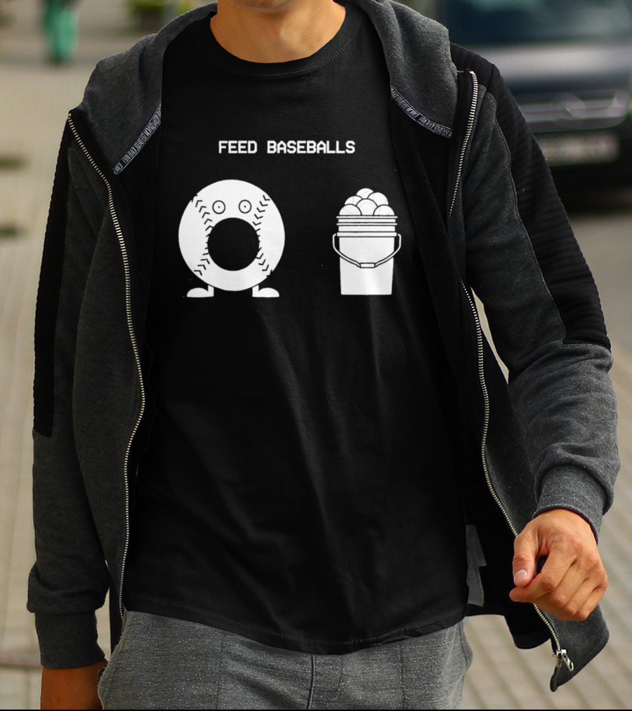 Feed Baseballs Funny Donut Character With Baseball Bucket T-Shirt