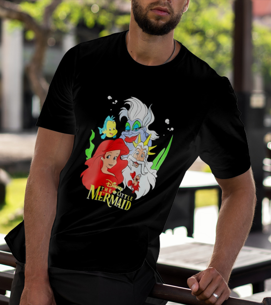 Disney The Little Mermaid Ariel Ursula King Triton Flounder Characters T-Shirt