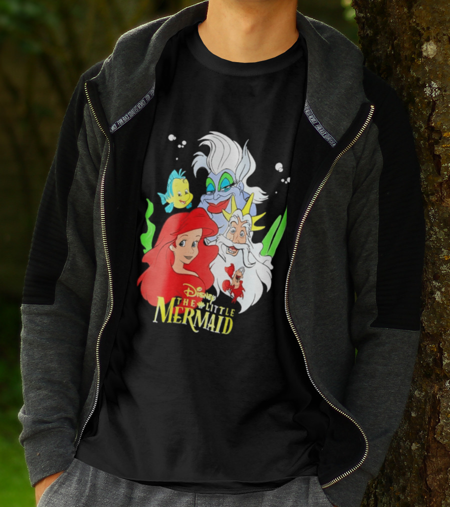 Disney The Little Mermaid Ariel Ursula King Triton Flounder Characters T-Shirt