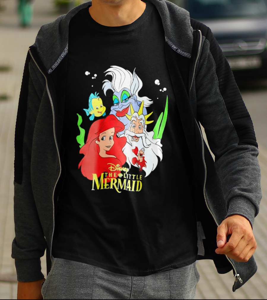 Disney The Little Mermaid Ariel Ursula King Triton Flounder Characters T-Shirt