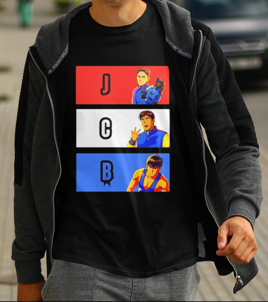 JCB Anime Characters Red White Blue Panels T-Shirt