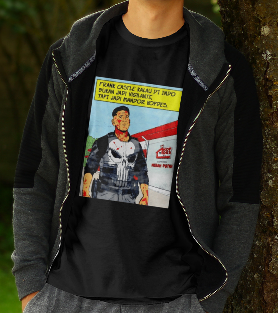 Frank Castle Kalau Di Indo Bukan Jadi Vigilante Tapi Jadi Mandor Kopdes Koperasi Merah Putih Marvel Comics T-Shirt