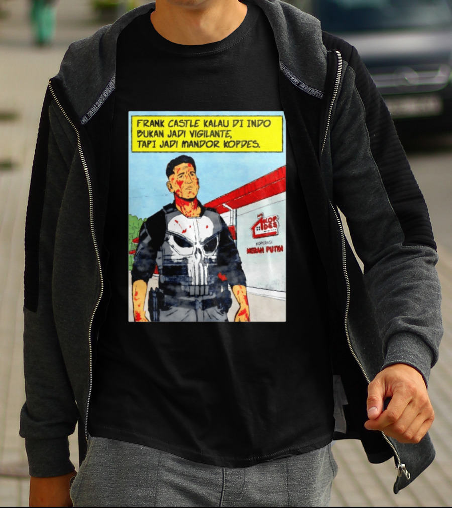 Frank Castle Kalau Di Indo Bukan Jadi Vigilante Tapi Jadi Mandor Kopdes Koperasi Merah Putih Marvel Comics T-Shirt