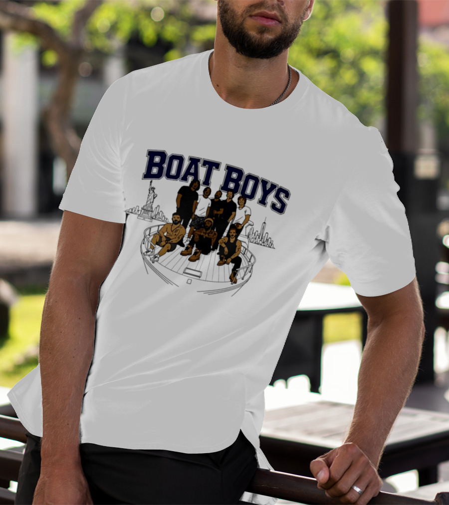 Boat Boys New York City Skyline Statue Of Liberty Group Giants T-Shirt