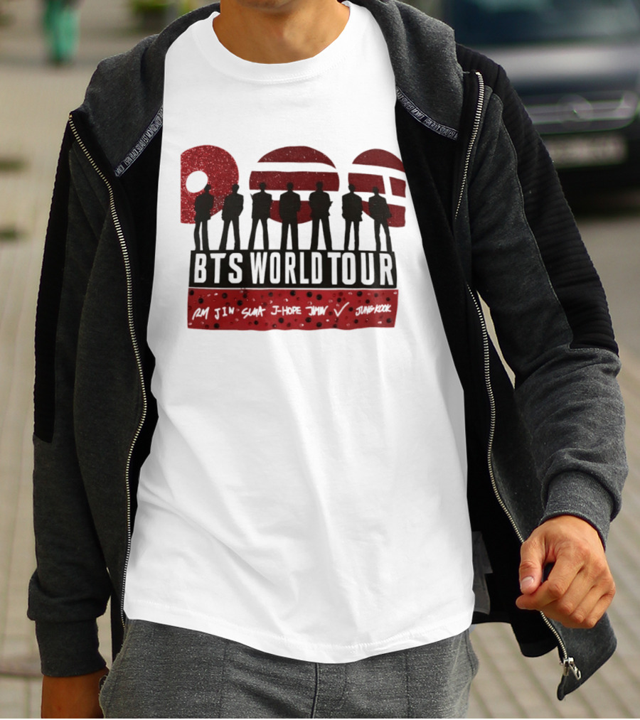 BTS World Tour RM Jin Suga J Hope Jimin V Jungkook Silhouettes Red Sparkle T-Shirt
