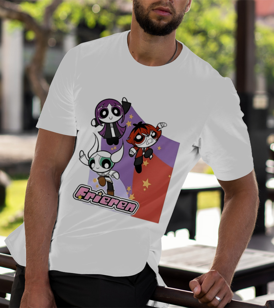 Frieren Characters In Powerpuff Girls Style With Stars T-Shirt