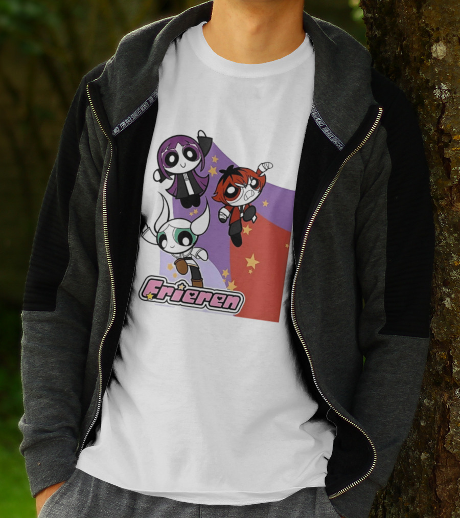 Frieren Characters In Powerpuff Girls Style With Stars T-Shirt