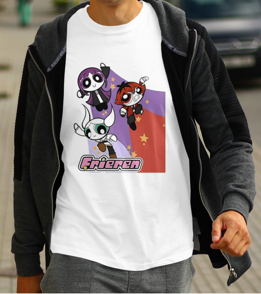 Frieren Characters In Powerpuff Girls Style With Stars T-Shirt