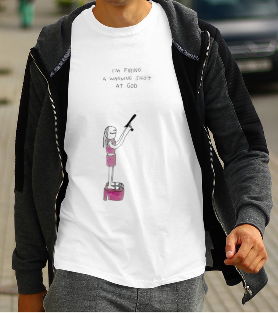 I'm Firing A Warning Shot At God Cartoon Character With Gun T-Shirt