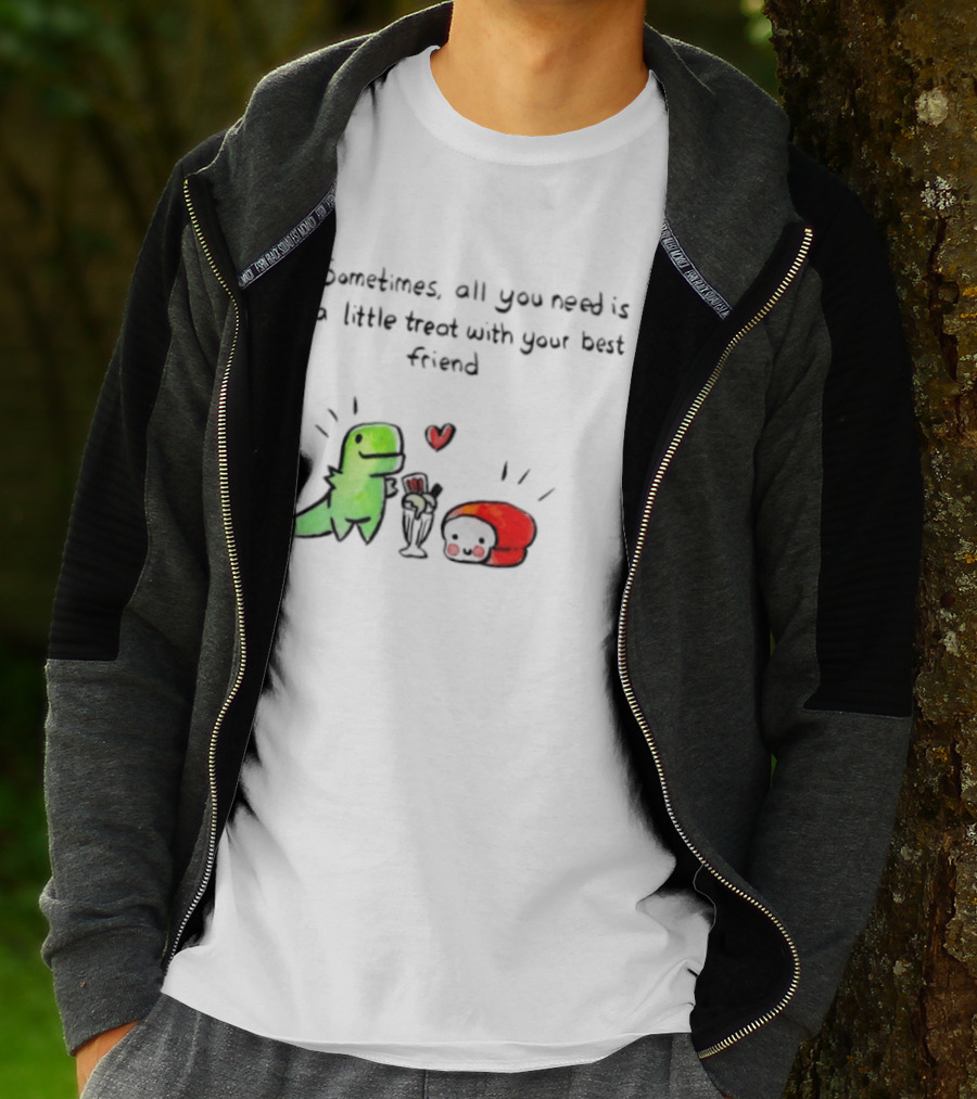 Sometimes All You Need Is A Little Treat With Your Best Friend Dinosaur And Mushroom Sharing Ice Cream T-Shirt