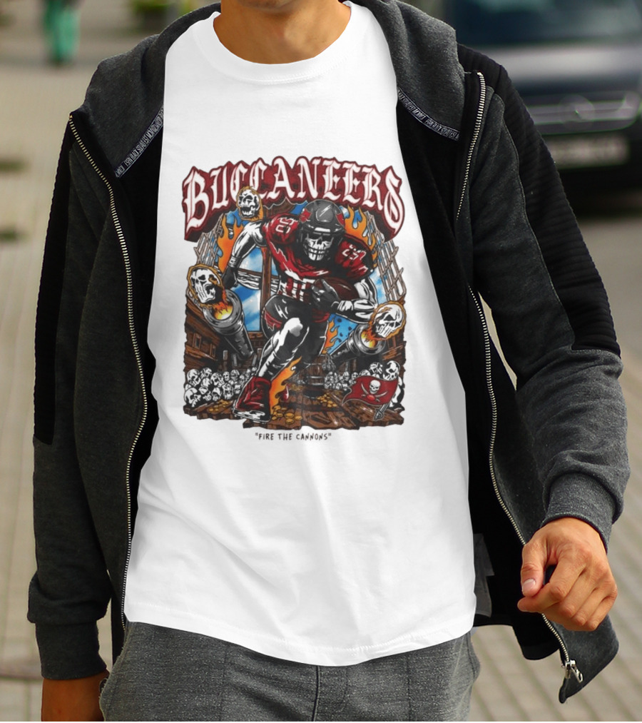 Warren Lotas Buccaneers Skull Football Player Flames T-Shirt