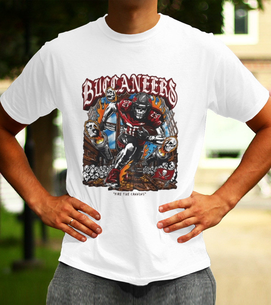 Warren Lotas Buccaneers Skull Football Player Flames T-Shirt