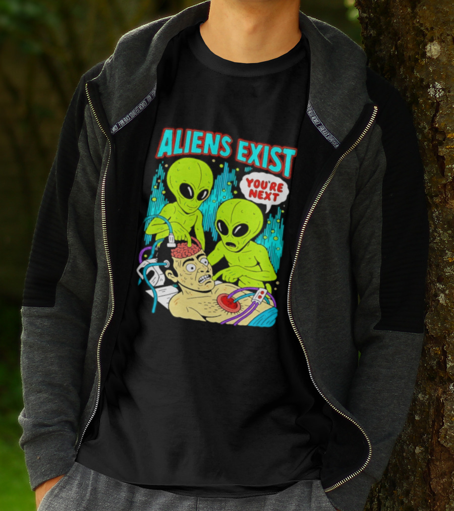 Aliens Exist You Are Next Green Alien Abduction Teen Hearts T-Shirt