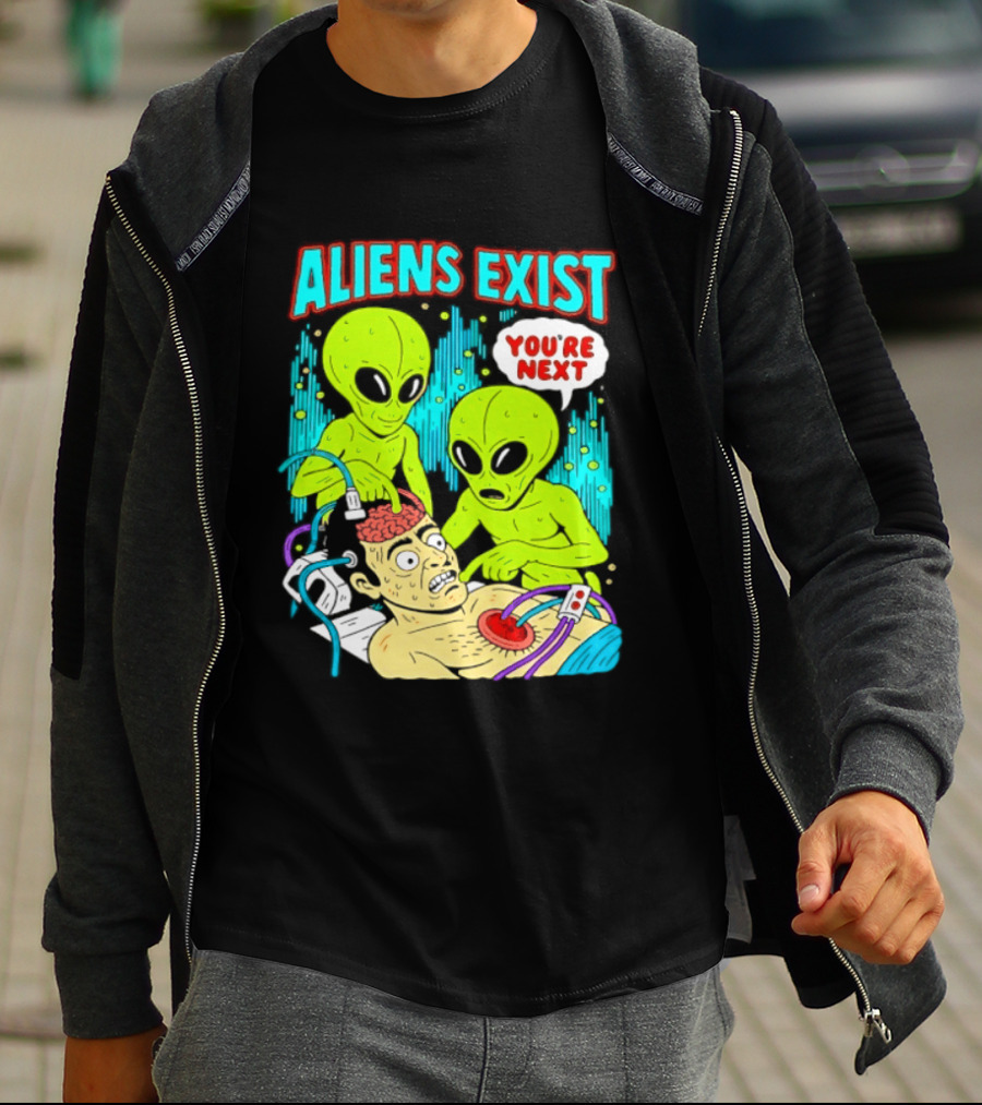 Aliens Exist You Are Next Green Alien Abduction Teen Hearts T-Shirt