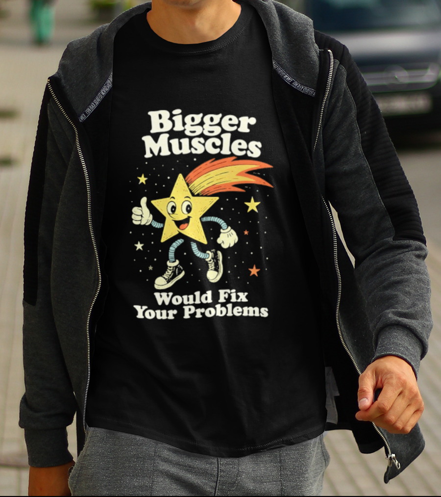 Bigger Muscles Star Cartoon Thumbs Up Encouragement T-Shirt