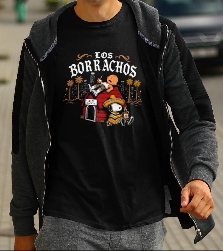 Los Borrachos Charlie Brown Snoopy 415 Saints Tequila Party T-Shirt