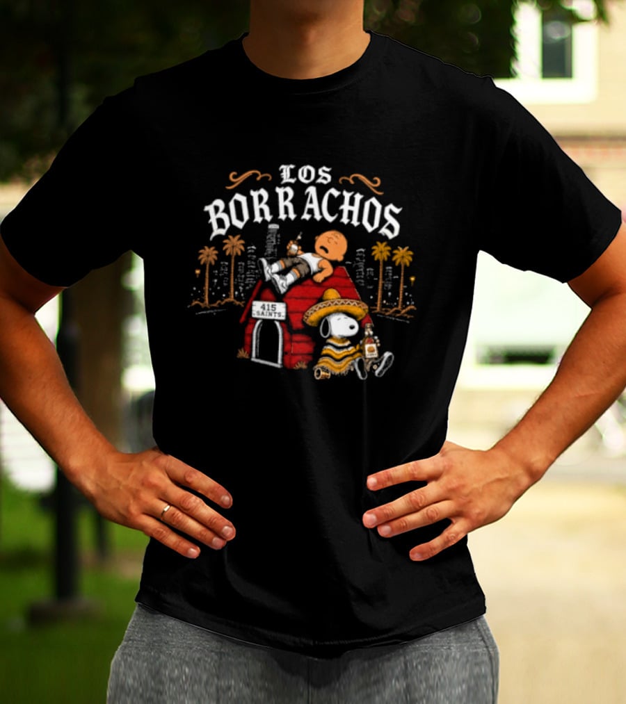 Los Borrachos Charlie Brown Snoopy 415 Saints Tequila Party T-Shirt