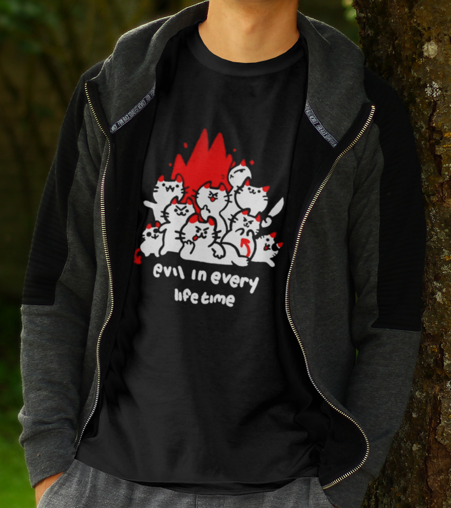 Evil In Every Lifetime Cats With Red Flames T-Shirt
