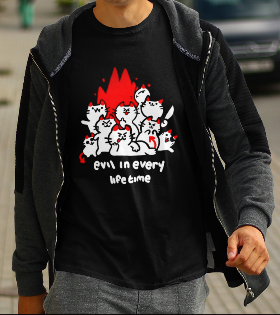 Evil In Every Lifetime Cats With Red Flames T-Shirt