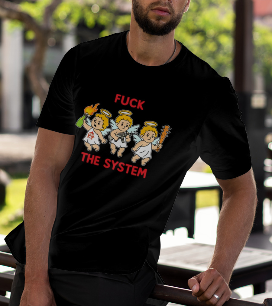 Anarchy Angels Punk Rebellion Fuck The System Cherub T-Shirt