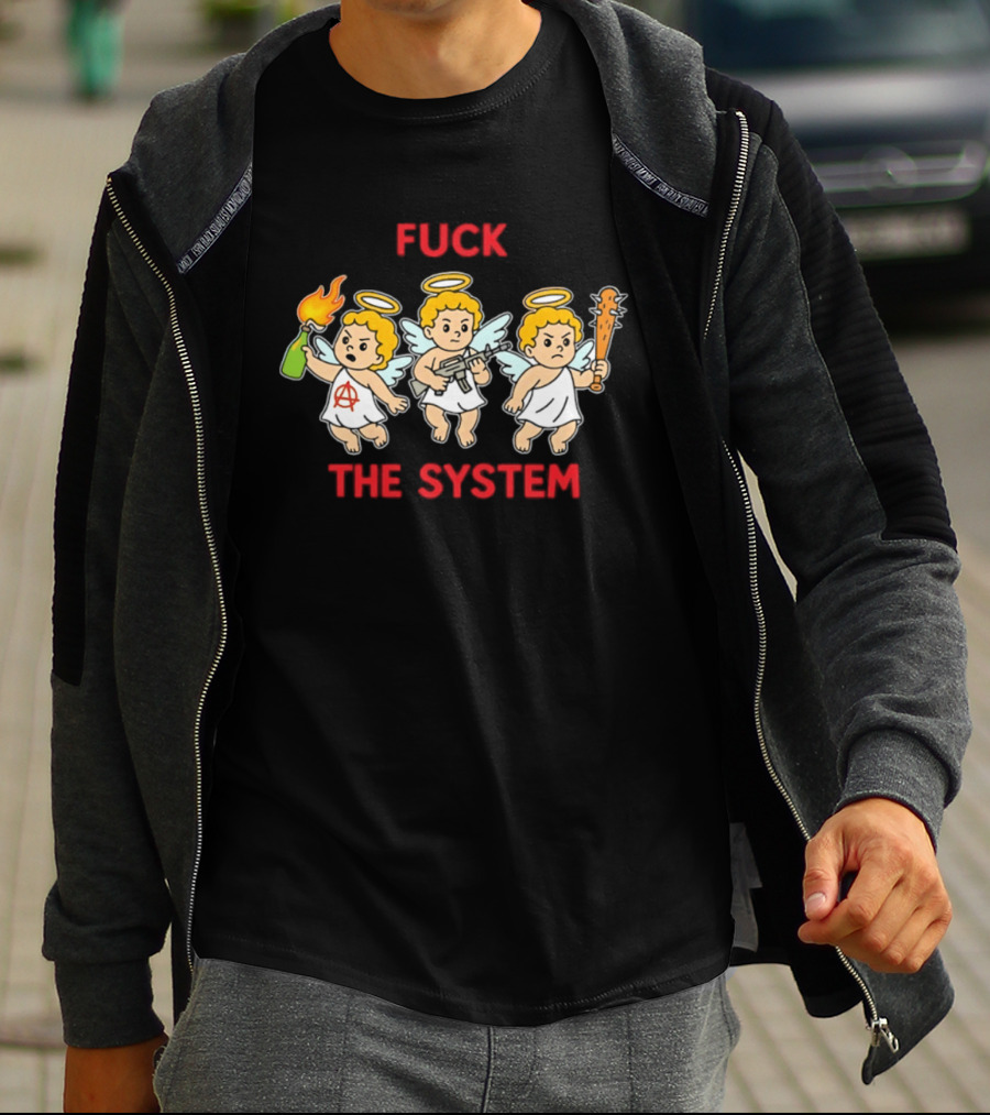 Anarchy Angels Punk Rebellion Fuck The System Cherub T-Shirt