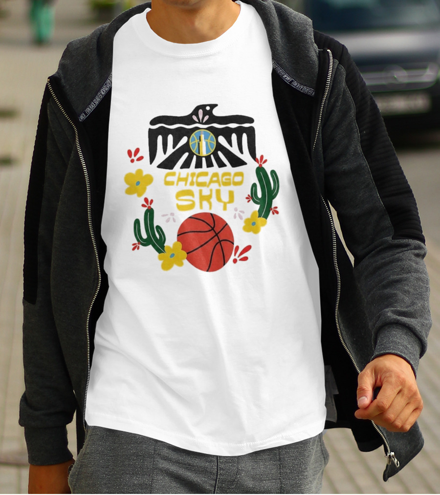 Chicago Sky Latina Empowerment Night Basketball With Floral Cactus Motif T-Shirt