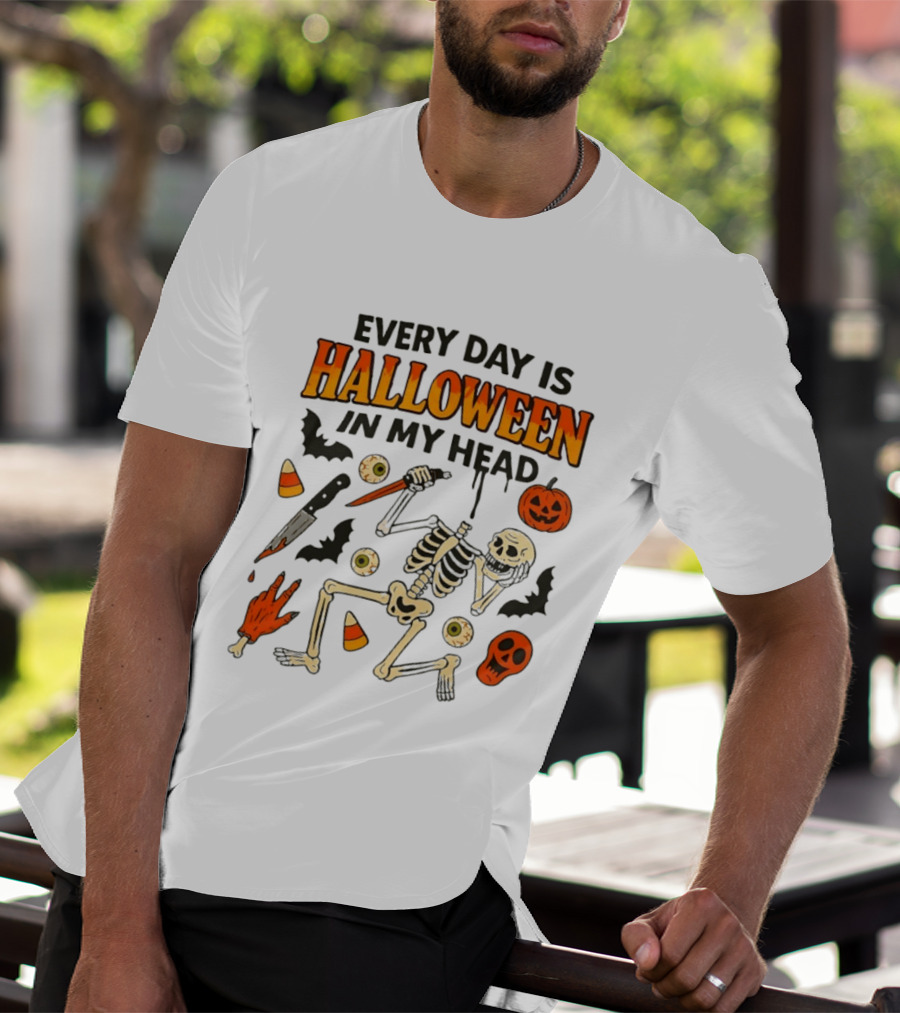 Every Day Is Halloween In My Head Teen Hearts Skeleton Pumpkin Bats Candy Corn T-Shirt