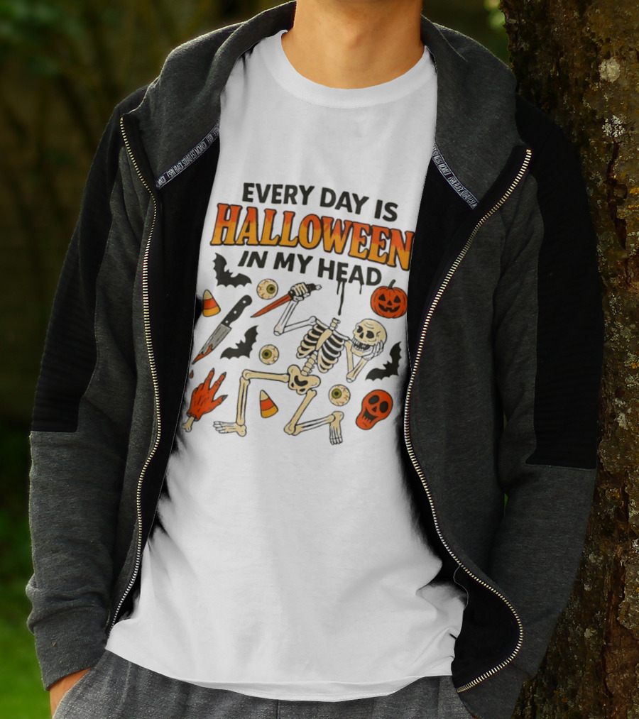 Every Day Is Halloween In My Head Teen Hearts Skeleton Pumpkin Bats Candy Corn T-Shirt