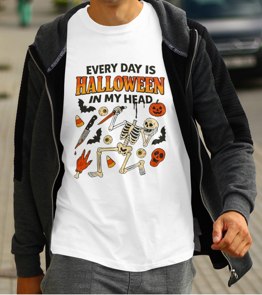 Every Day Is Halloween In My Head Teen Hearts Skeleton Pumpkin Bats Candy Corn T-Shirt
