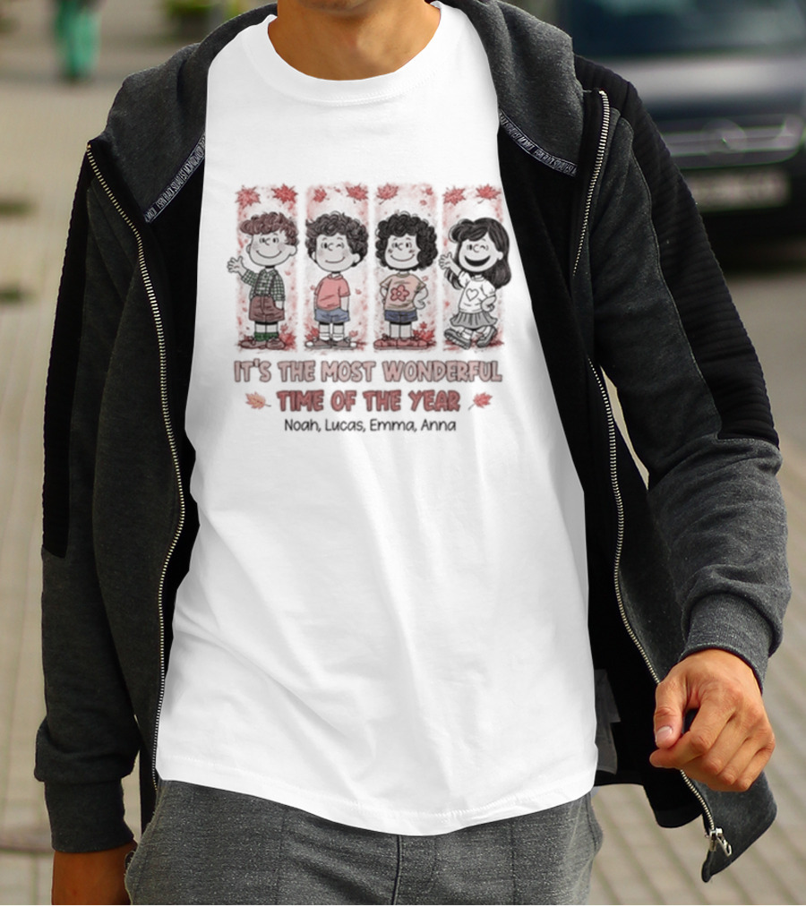 It's The Most Wonderful Time Of The Year Fall Snoopy Personalized Noah Lucas Emma Anna T-Shirt