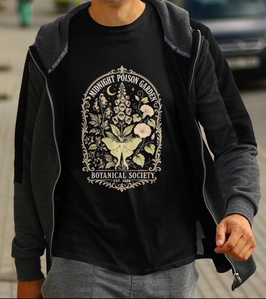 Midnight Poison Garden Botanical Society Est 2026 Moth Moonflower T-Shirt