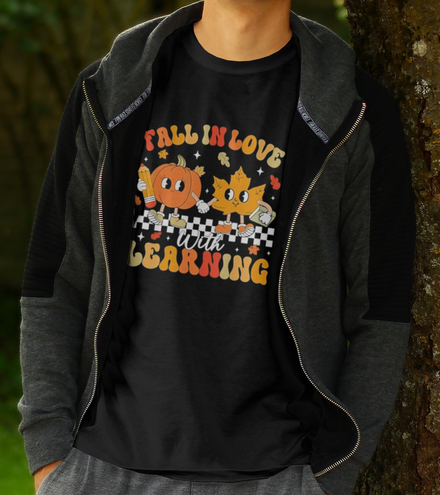 Fall In Love With Learning Pumpkin And Leaf Teacher T-Shirt