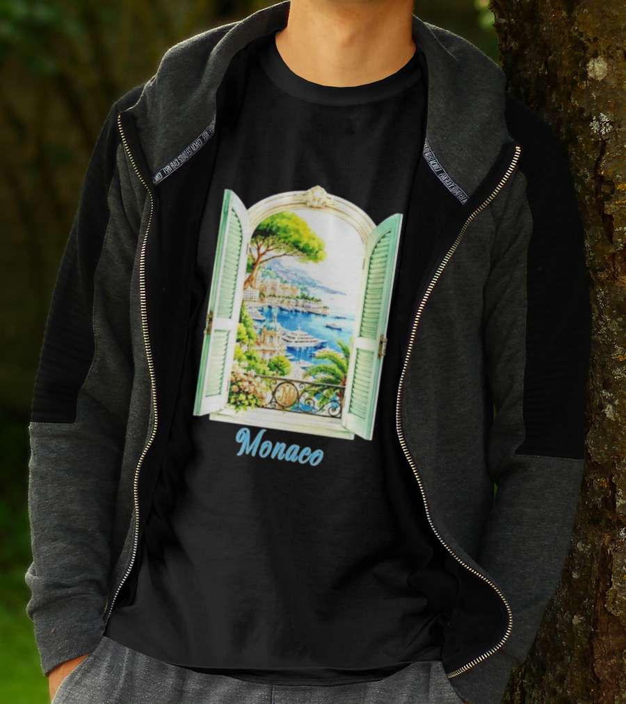 Monaco Window View French Riviera Monte Carlo Scenic Coastal Paradise T-Shirt