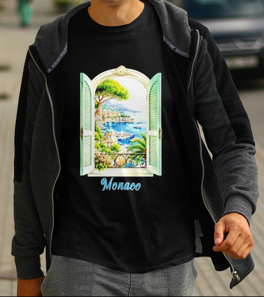 Monaco Window View French Riviera Monte Carlo Scenic Coastal Paradise T-Shirt