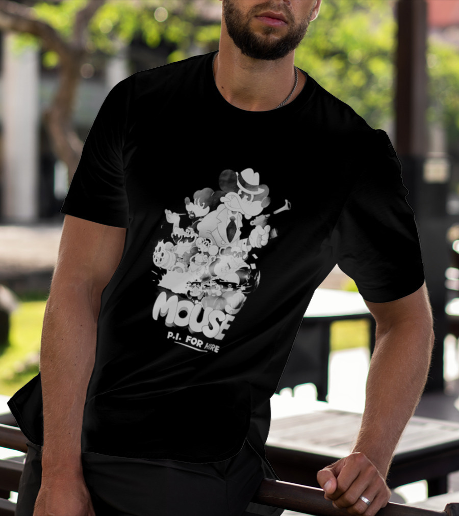 Mouse PI For Hire Vintage Detective Noir Cartoon Mystery T-Shirt