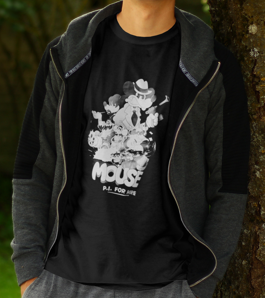 Mouse PI For Hire Vintage Detective Noir Cartoon Mystery T-Shirt