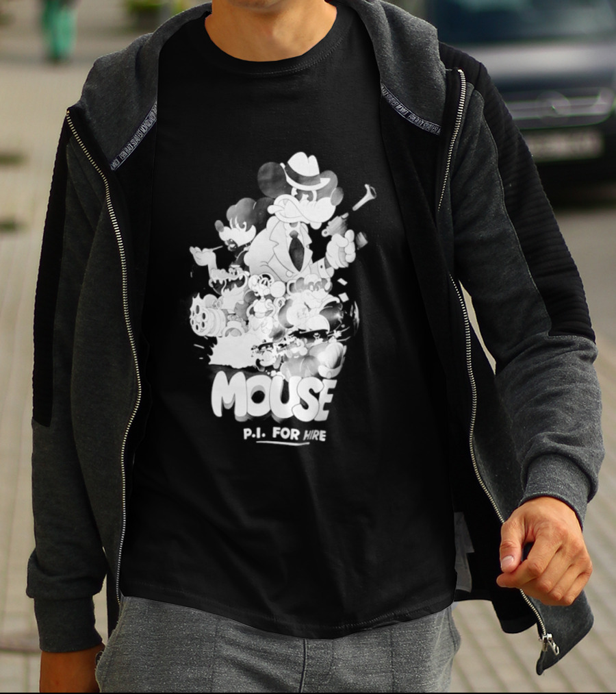 Mouse PI For Hire Vintage Detective Noir Cartoon Mystery T-Shirt