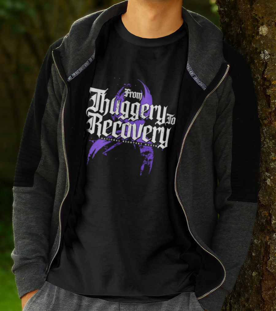 From Thuggery To Recovery National Recovery Month Purple Ribbon T-Shirt