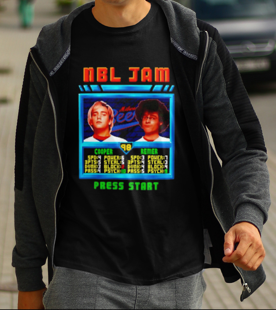 NBL Jam Cooper Remer Milwaukee Beers PASS START Players Stats T-Shirt