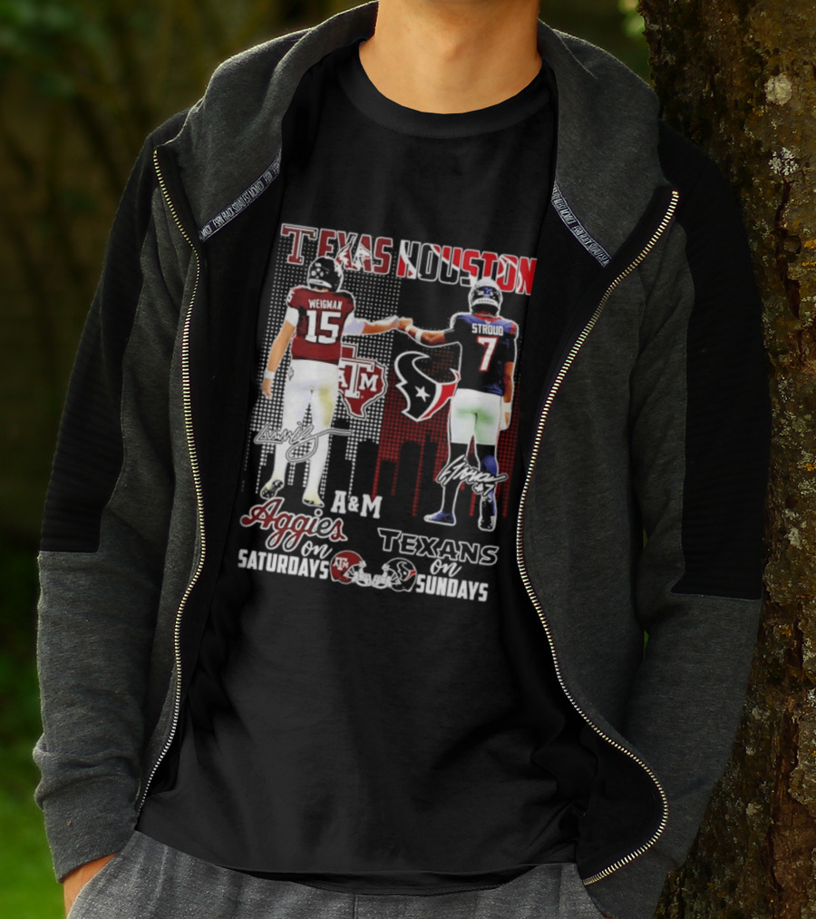 Texas A&M Aggies Weigman And Houston Texans Stroud Skyline Signatures For Saturdays And Sundays T-Shirt