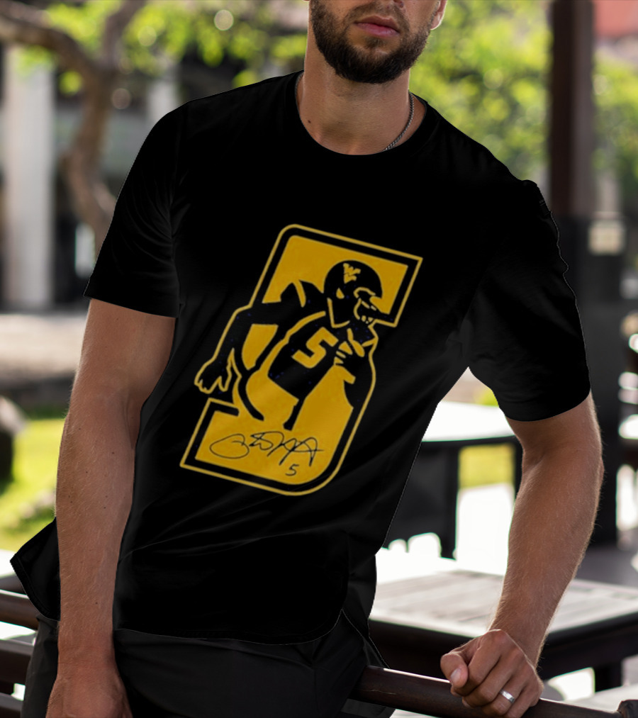 West Virginia Mountaineers Number 5 Retirement Football Icon With Signature T-Shirt