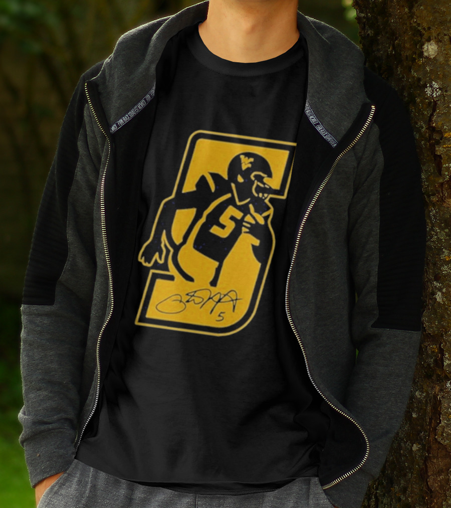West Virginia Mountaineers Number 5 Retirement Football Icon With Signature T-Shirt