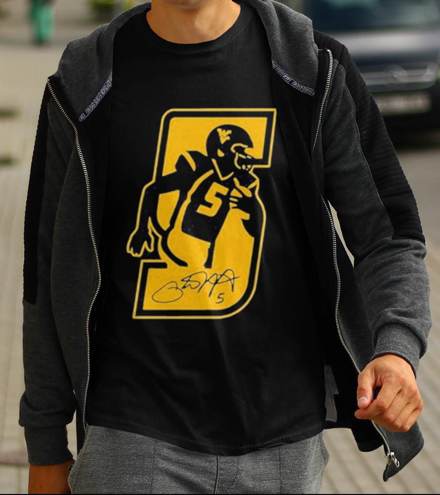 West Virginia Mountaineers Number 5 Retirement Football Icon With Signature T-Shirt