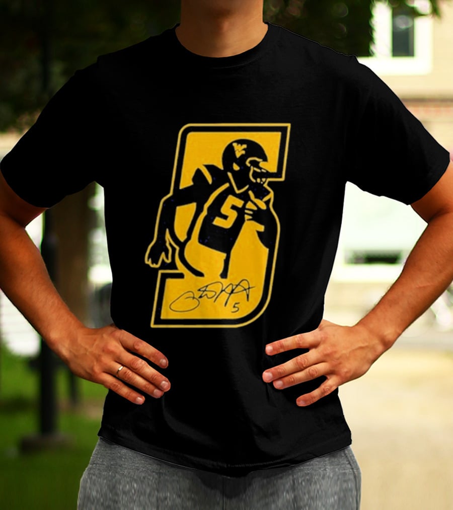 West Virginia Mountaineers Number 5 Retirement Football Icon With Signature T-Shirt