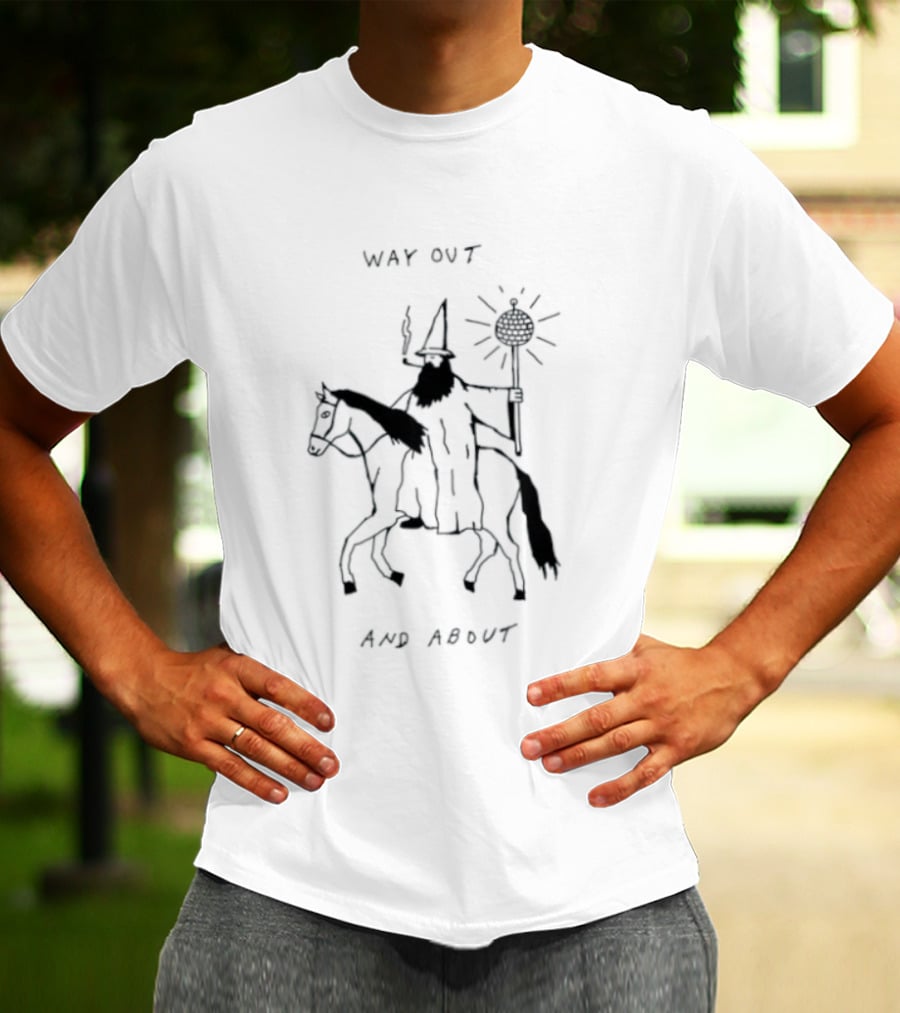 Way Out And About Wizard On Horse With Disco Ball Staff T-Shirt